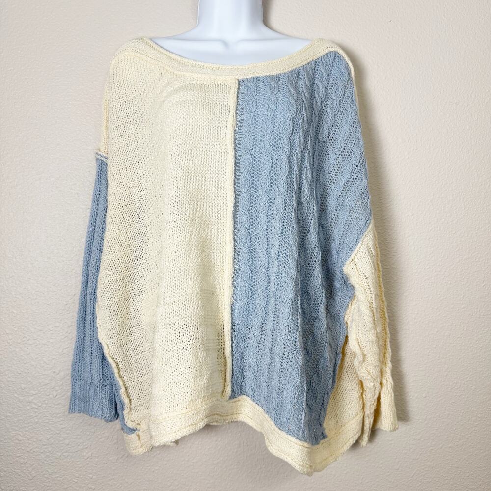 pol | colorblock blue & white women's chunky knit crochet sweater sz S
